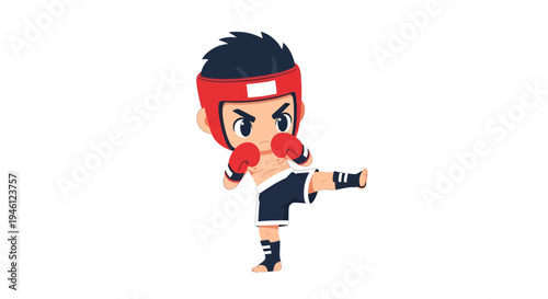 Cartoon Kickboxer Vector Illustration, Sport Concept, Martial Arts Design