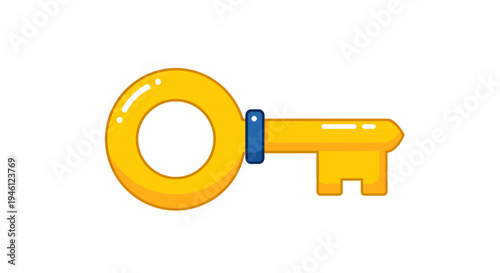 Golden Key Vector Illustration, Flat Design, for Unlock, Access, Security, and Concept.