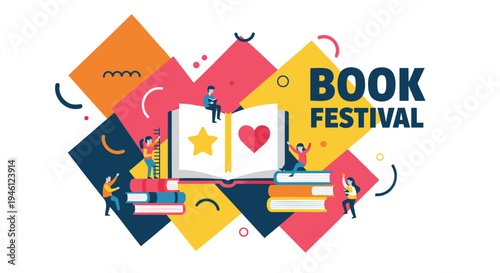 Vector illustration of book festival colorful logo