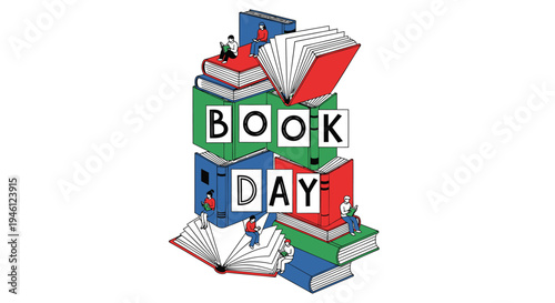 World Book Day vector illustration, stack of books