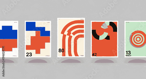 Geometric pattern cards with numbers on a gray background for design inspiration