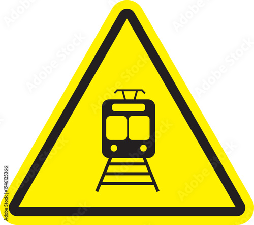Warning sign of a train crossing ahead