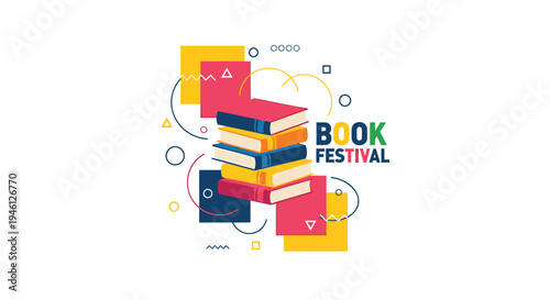 Vector illustration of colorful book festival icons