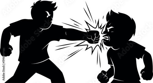 Two figures engaged in a physical confrontation with explosive energy between them Vector