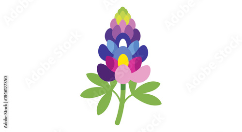 Lupine Flower Vector Illustration, Flat Design, Nature, Botanical, Floral, Graphic, Isolated
