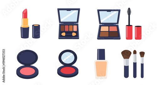 Makeup Products Vector Illustration, Flat Design for Beauty and Cosmetics