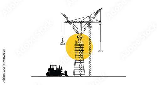 Vector illustration of construction crane and forklift