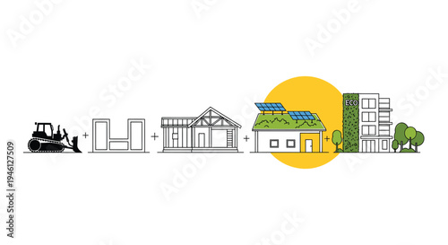 Set of 6 eco-friendly building icons vector