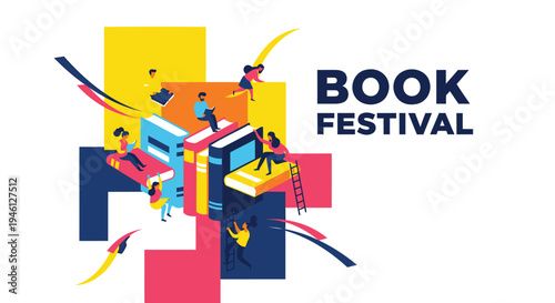 Vector illustration of book festival colorful logo