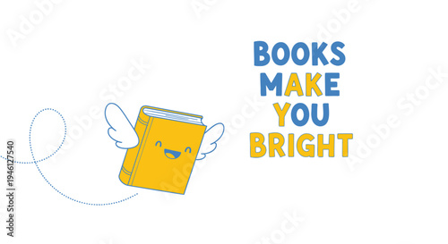 Vector illustration of book with wings and educational quote