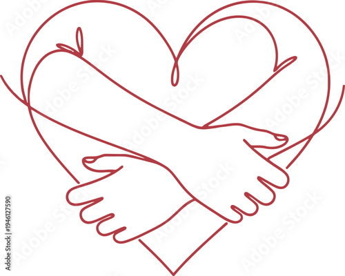 Two hands gently holding a heart shape together in a loving gesture Vector
