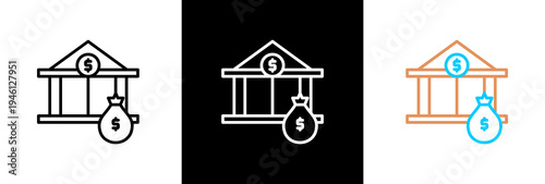 Bank on white and black background