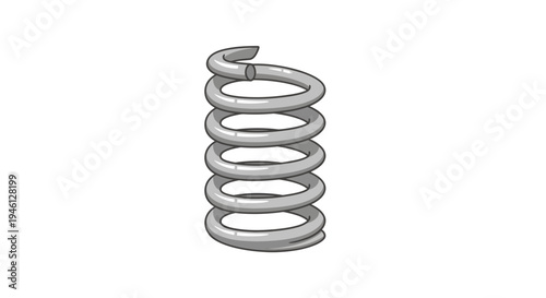Metal Spring Image, Vector Illustration, Mechanical Component, Engineering Design, Isolated on White, Compression