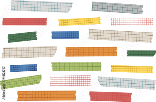 Graph paper washi tape stripes. Small check, gingham, semi-transparent masking tape or adhesive stripes.