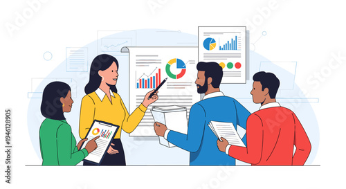 Diverse business people analyzing charts during office presentation