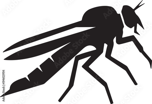 Silhouette of an insect, likely a mosquito or crane fly, in profile, depicted in solid black against a white background.