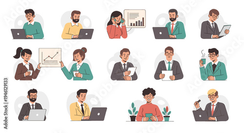 Diverse business people working on laptops and tablets in office