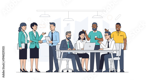 Diverse business team collaborates and shakes hands in modern office