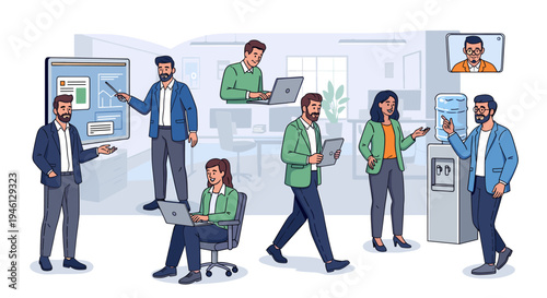 Diverse business team working and collaborating in a modern office