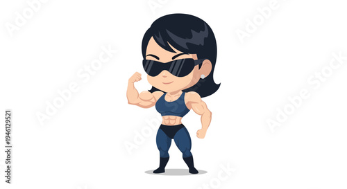 Strong Woman Vector Illustration, Cartoon Style Graphic for Fitness and Health, Isolated Design