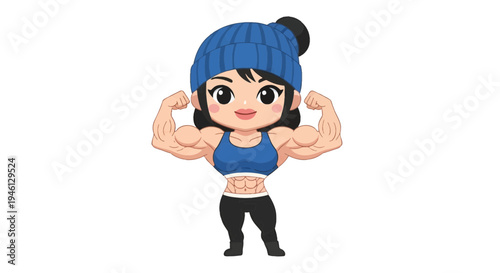 Strong Woman Vector Illustration, Cartoon Style Graphic for Fitness and Health