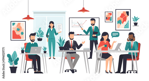 Diverse business team meeting and working in a modern office