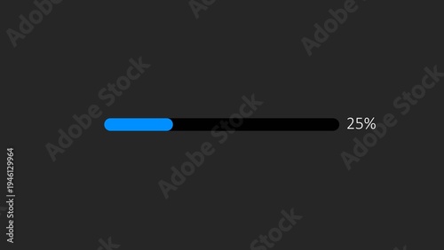Progress bar illustration displaying 25 percent completion, digital loading bar illustration.