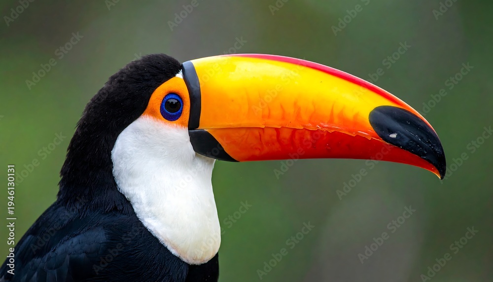 Fototapeta premium Close-up of a vibrant toucan bird with a large, colorful beak.