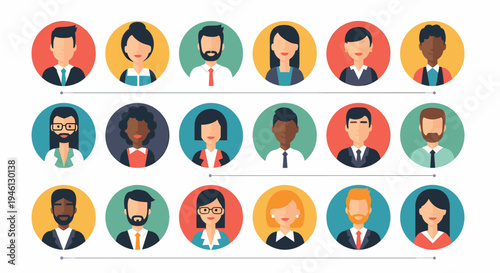 Diverse flat design business people avatar icons collection