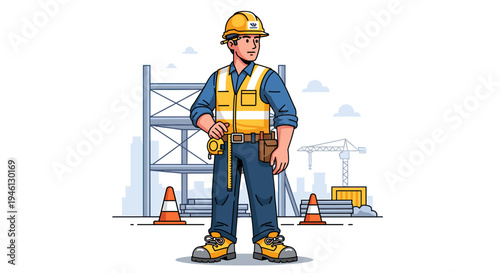 Male construction worker in hard hat at building site