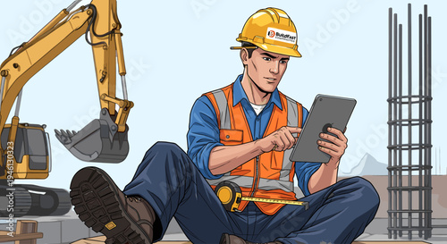 Male construction worker using digital tablet on building site