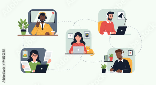 Diverse people working remotely and collaborating online from home