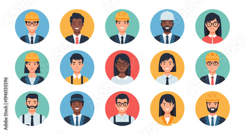 Diverse professional avatars representing various occupations and industries
