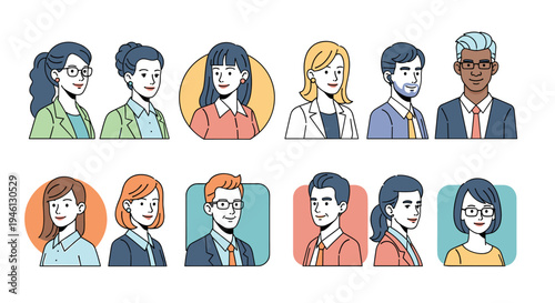 Diverse professional business people avatars set cartoon style
