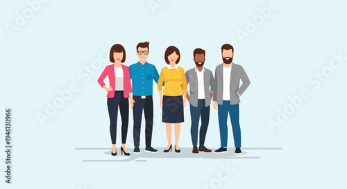 Diverse professional team standing together in flat design