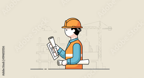 Engineer reviewing building plans at a construction site