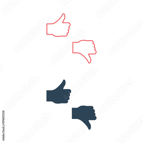 Thumb up and thumb down flat icons set. Vector illustration.
