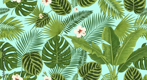 Tropical green palm leaves pattern.