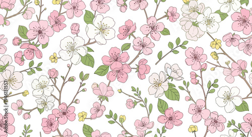 Pink and white flowers with green leaves.