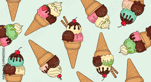 Colorful Ice Cream Cones Pattern.
