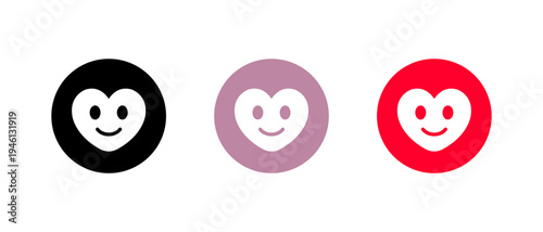 Heart smile icon in circle. Happy love emoji symbol