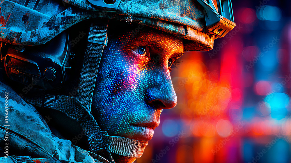 custom made wallpaper toronto digitalFuturistic Soldier Portrait with Digital War Paint and Neon Battlefield Lighting