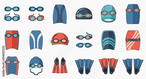 Collection of various swimming gear, a perfect illustration for aquatic activities