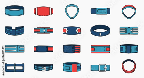 Collection of diverse belt designs arranged against a pristine backdrop, showcasing different styles and forms