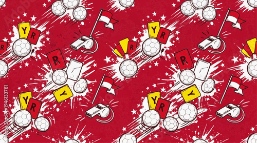 Red Soccer Equipment Seamless Pattern Vector Background