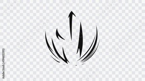 Sharp curved streaks creating energy movement and action. Vector graphic element isolated on transparent background for comics, manga, anime and design.