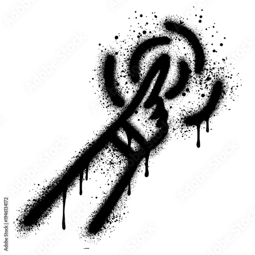 graffiti Hand finger pointing icon sprayed in black over white.