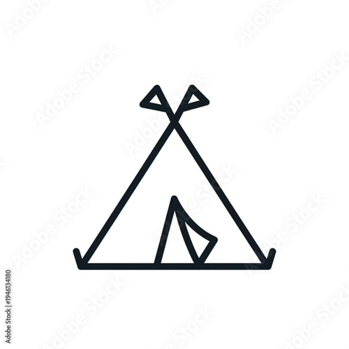 A minimalist line drawing of a tent with a smaller tent inside for camping or outdoor concepts