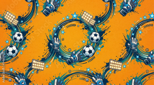Orange Soccer Gear Seamless Pattern Vector with Sports Icons