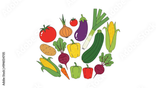 Fresh vegetables arranged in a circle on a table indoors